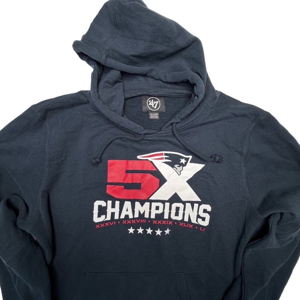 Patriots 5X Super Bowl‎ Champs Navy  Hoodie XXL Vintage NFL Dynasty Era